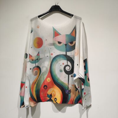 PESS PRINT SS25 gatto arrabbiato - scollo a barca