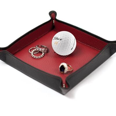K0035AVB | Two-tone pocket emptier in genuine full-grain leather, dollar grain - Black/Red colour. Snap button closure. Dimensions: 14 x 14 x 3 cm - Packaging: Tnt bag