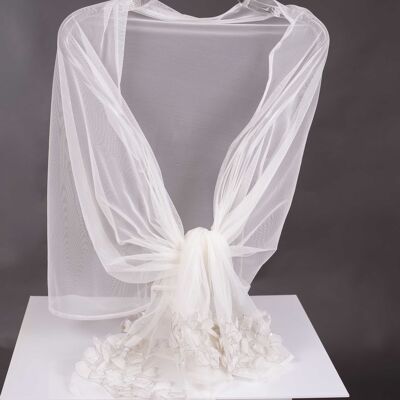 White Tulle Party Shawl with Ruffles