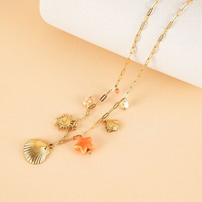 Collier chaîne dorée breloques de la mer orange