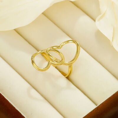 Bague double coeur en acier inoxydable - BG310228