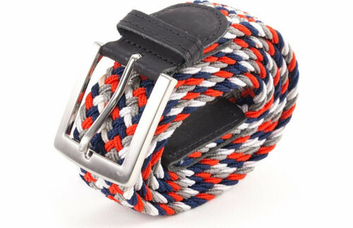 Ceinture tressee homme bleu blanc rouge gris