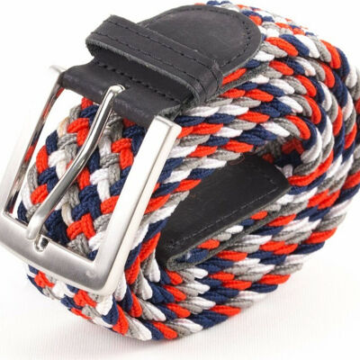 Ceinture tressee homme bleu blanc rouge gris