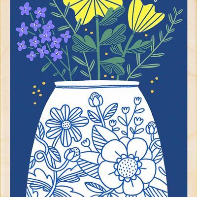Spring Flowers in a Vase, Sustainable Wooden Postcards, set of 6 (10×15 cm) | The Wooden Postcard Company