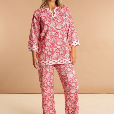 Pijama de algodón floral para mujer con estampado de cachemira y peonías