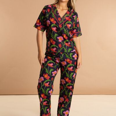 Pyjama en coton fleuri Midnight Sweetpea pour femme