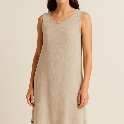 ROBE SANS MANCHES EN TOILE DE FROMAGE 100 % COTON AVEC BOUTONS LATÉRAUX DÉCORATIFS