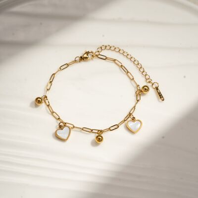 Stainless steel pearl heart charm bracelet