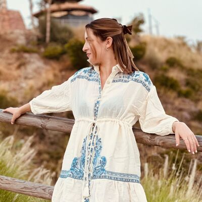 Vestido corto de algodón con bordados boho, vestido corto.