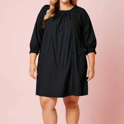 Plus Size Black Pleated Dress (C6608&NOIR)