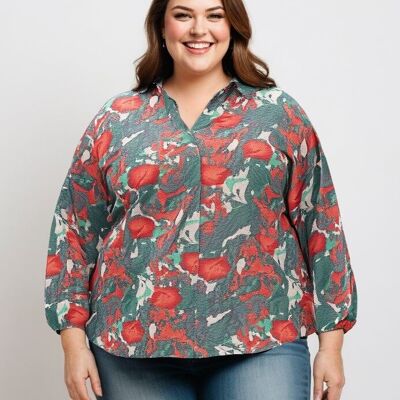 Camisa estampada verde de talla grande (C6632&VERT)