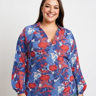 Plus size blue print shirt (C6632&BLUE)