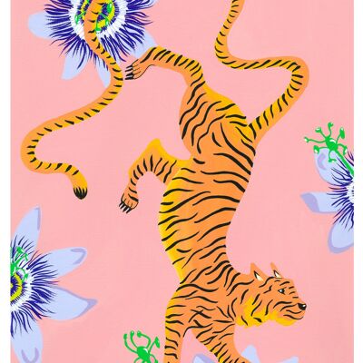 Carte postale recyclée - Le tigre aux passiflores