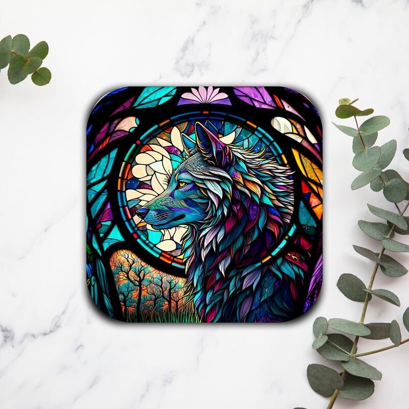 Stained Glass Wolf - Coaster