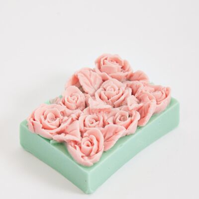 Liquorish Pink and Mint Blue Bed of Roses Floral Soap Handmade Soap