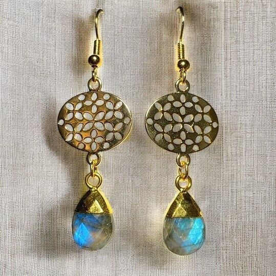 Orecchini “NORA” in oro fino e Labradorite