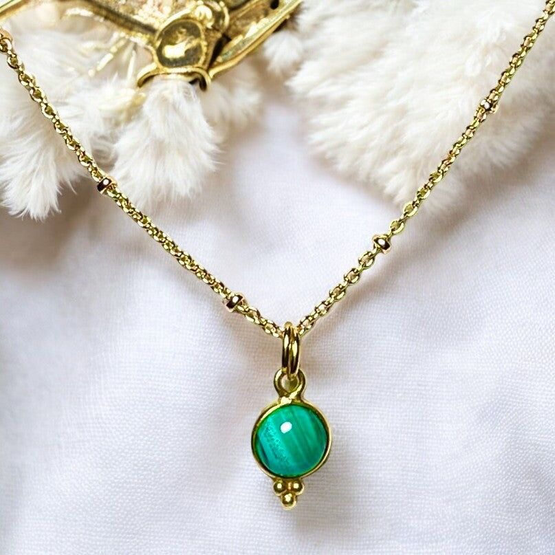 Ciondolo "ROSA" dorato con pietra Malachite in oro fino