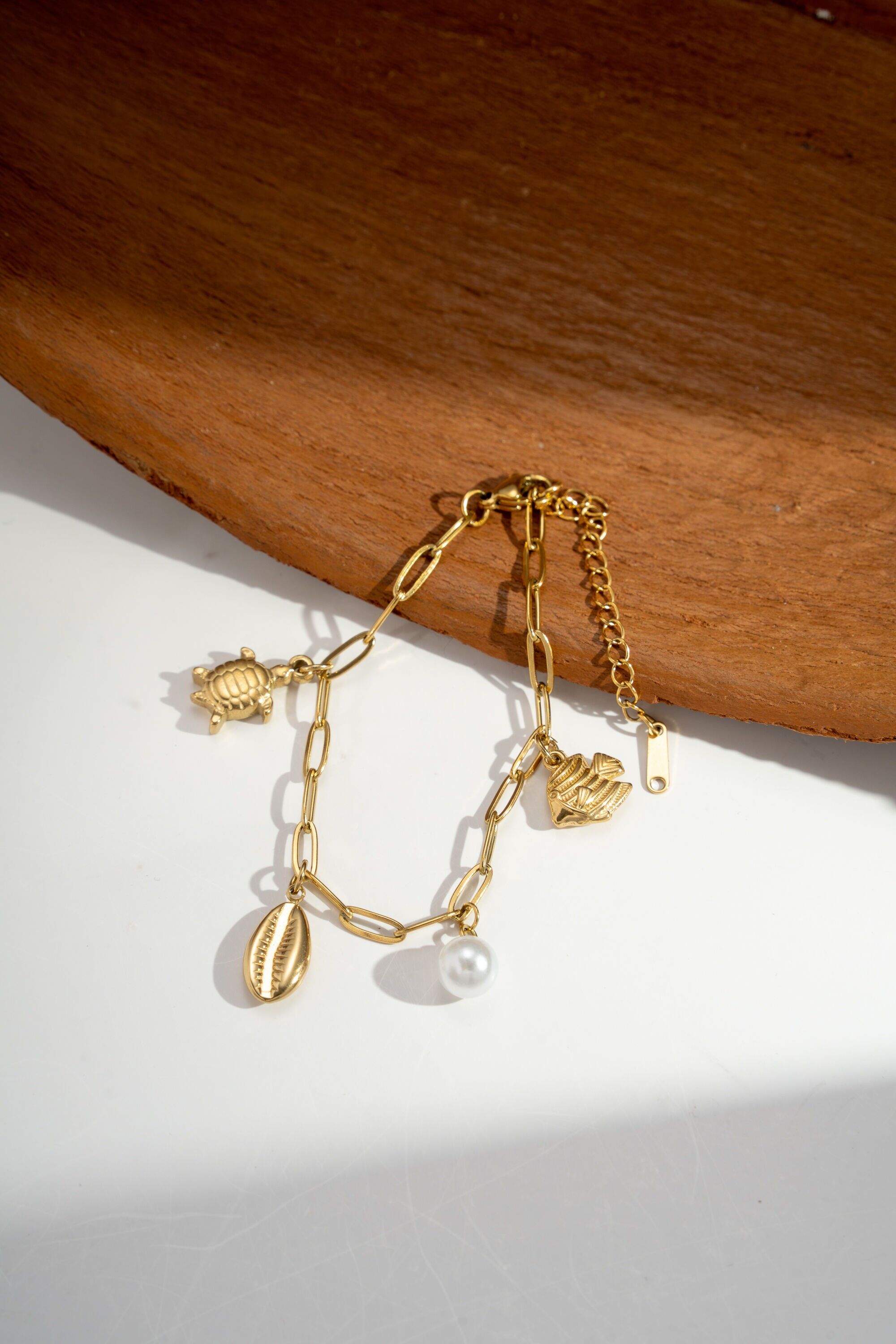 Bracelet Charms fish, turtle, coffee bean in steel