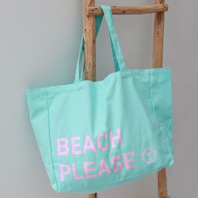 Canvas beach bag beach please turquoise/pink