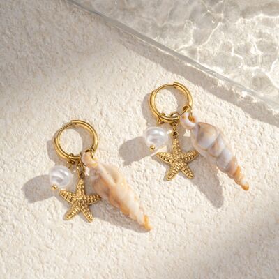 Stainless steel starfish shell earring