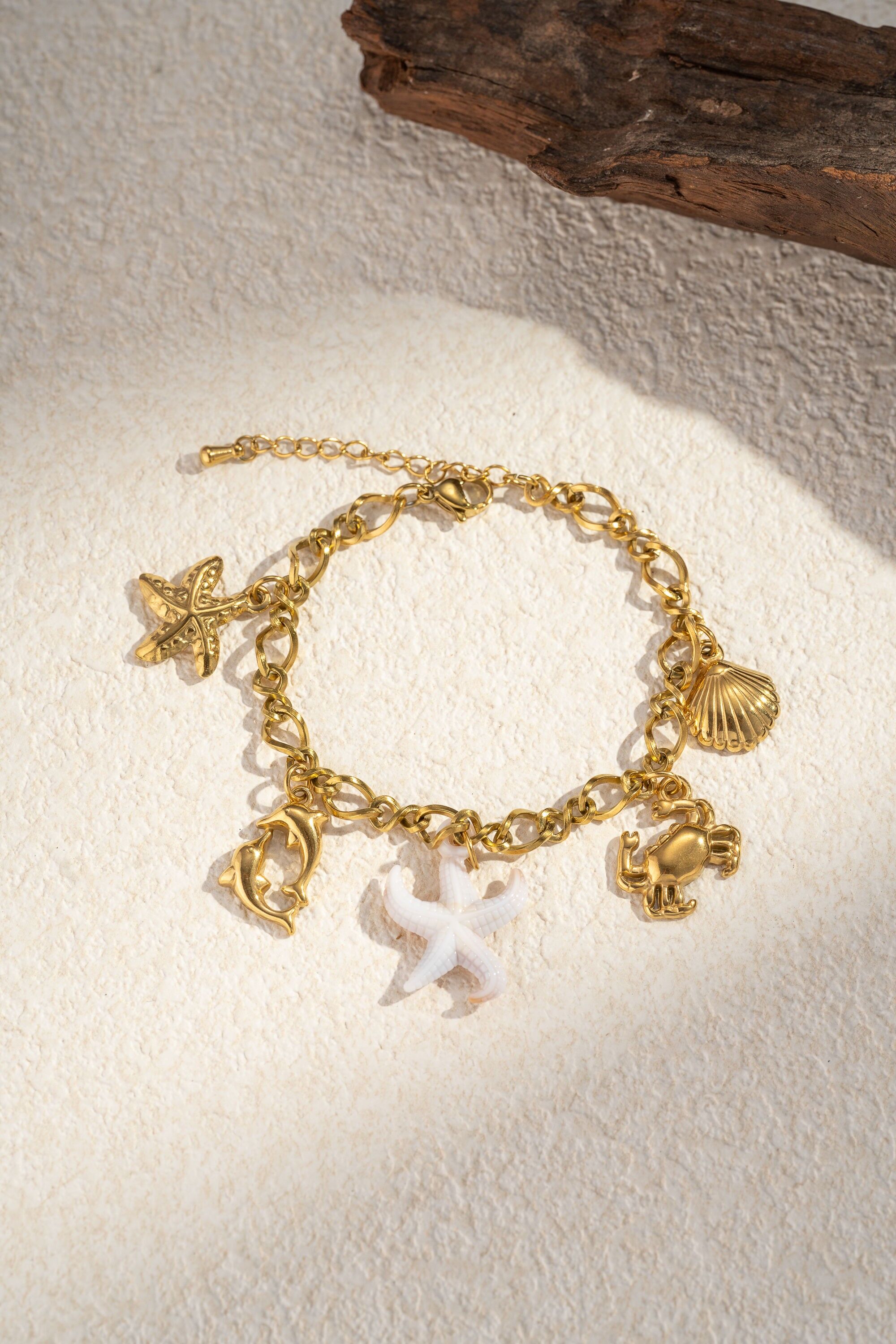 Stainless steel marine starfish charm bracelet
