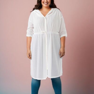 Plus Size White Cotton Thin Jacket (C6527)