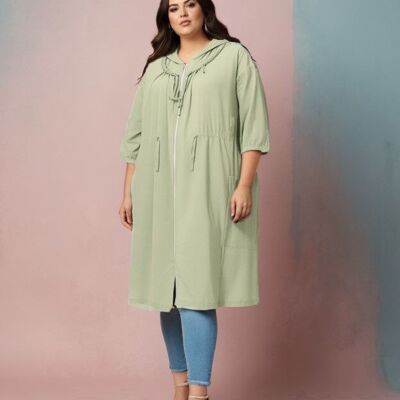 Plus Size Khaki Cotton Thin Jacket (C6527)