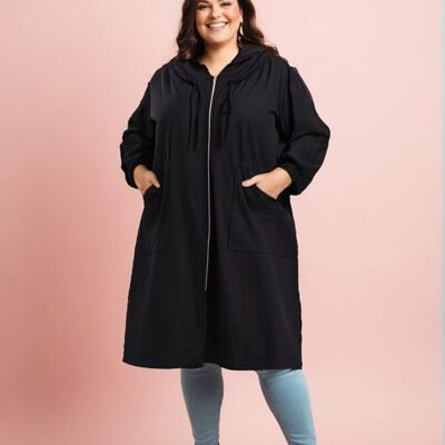 Plus Size Black Cotton Thin Jacket (C6527)