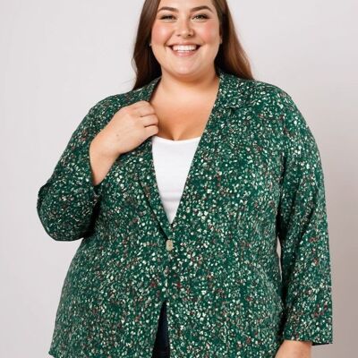 Plus Size Green Leopard Print Blazer (C6528)