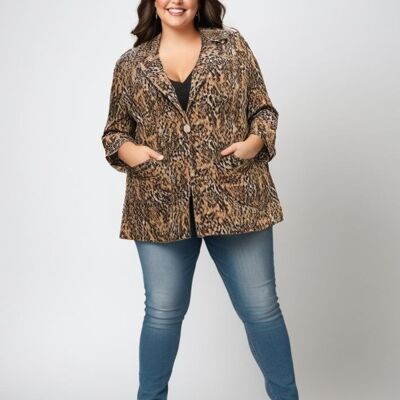 Plus size camel leopard print blazer (C6528)