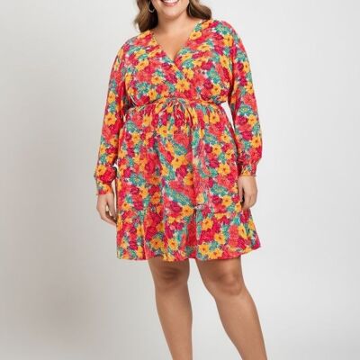 Plus size yellow print wrap dress (C6529)