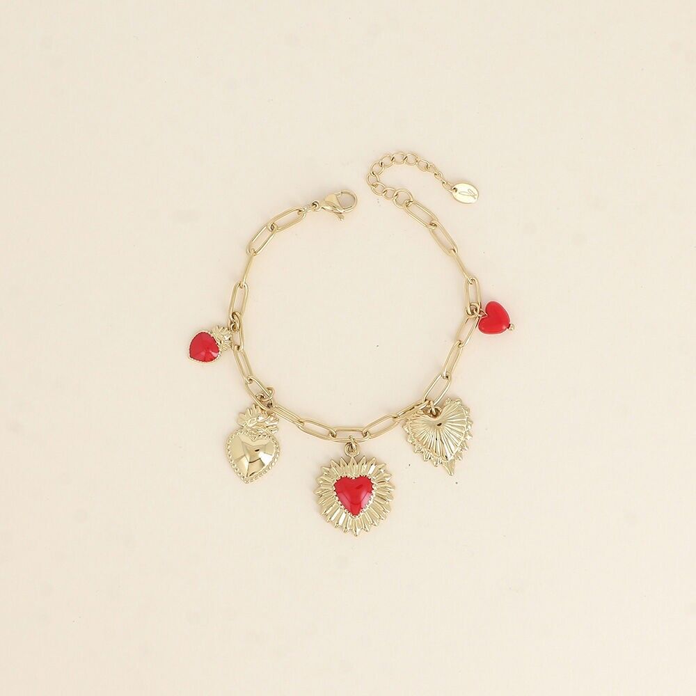 Armband - Herzanhänger, Emaille und Perlen