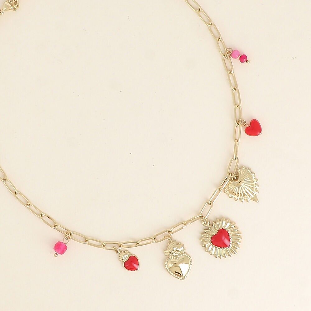 Halskette - Herzanhänger, Emaille und Perlen