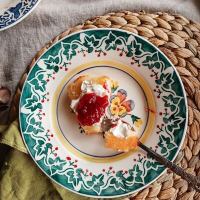 Plato postre o sopa pintado a mano en Portugal - Vajilla cerámica