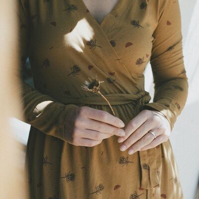 Saray crossover knit dress in mustard