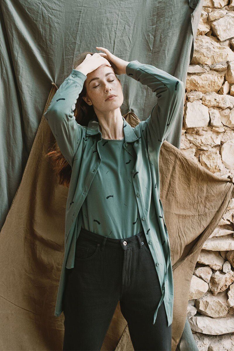 Janire Strokes Hemdkleid Grün