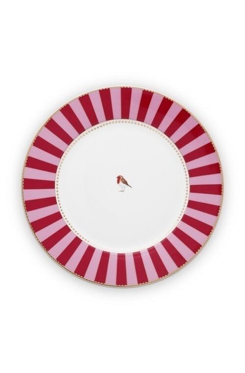 PIP - Assiette plate Love Birds Bande Rouge/Rose- 26,5cm