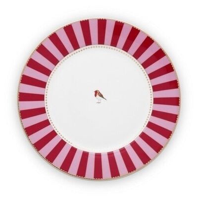 Assiette plate Love Birds Bande Rouge/Rose- 26,5cm - PIP STUDIO
