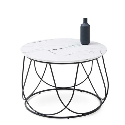 Table de salon Brouchaud aspect marbre blanc