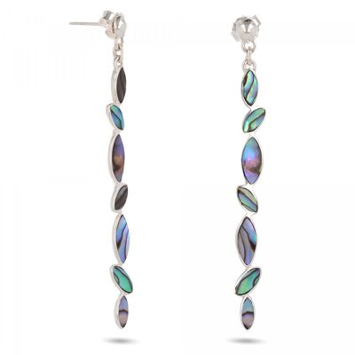Boucles d'oreilles nacre abalone argent 925 pétales graphiques artisanal - 60mm