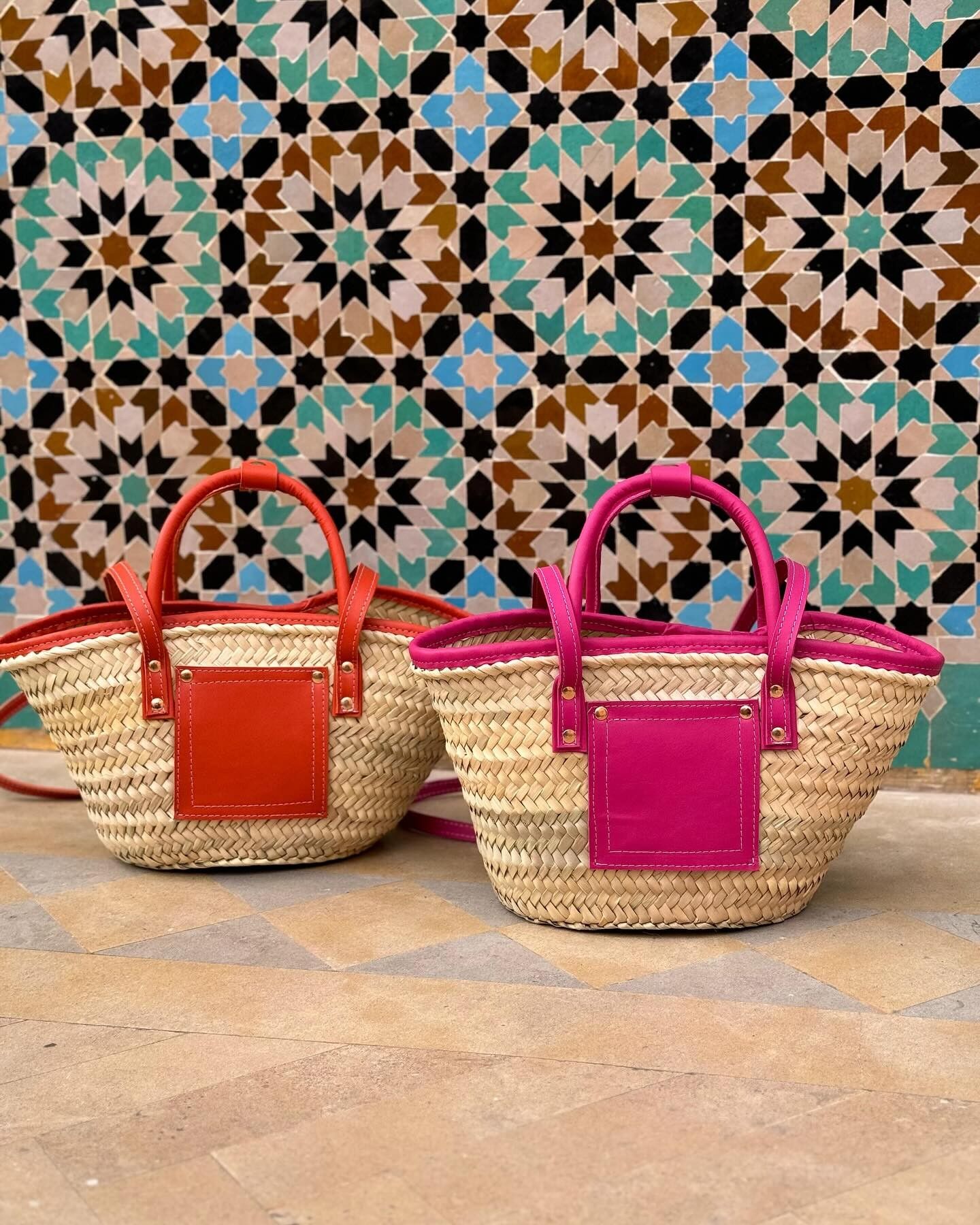 Borsa tote in paglia – Cestino di lusso in foglia di palma con toppa in pelle