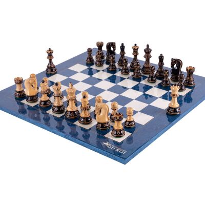 Royal Blue Ash Wood Chess Set - Handcrafted