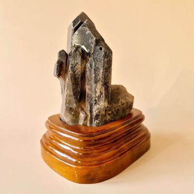 XL Raw Smoky Quartz Gemstone Cluster on Wooden Stand – #27 384grams