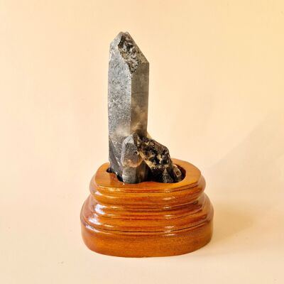 XL Raw Smoky Quartz Gemstone Cluster on Wooden Stand – #23 165gram