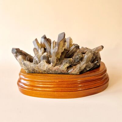XL Raw Smoky Quartz Gemstone Cluster on Wooden Stand – #19 971grams