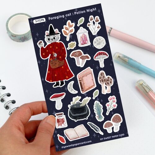 Chat sorcier - une nuit pour faire des potions - planche d'autocollants halloween