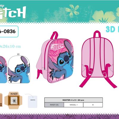 Stitch 3D Backpack 30 x 26 x 10 Cm