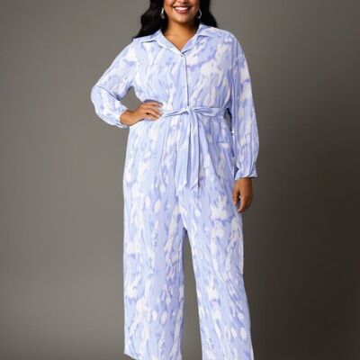 Plus size blue printed jumpsuit (C6531)