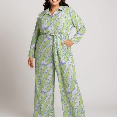 Plus size green printed jumpsuit (C6531)