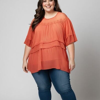 Top coral + blusa con bordado talla grande (C6563)